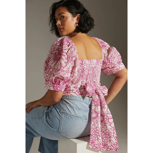 Anthropologie Tops - Anthropologie Maeve Tie-Back Printed Crop Top Pink Floral Size Small